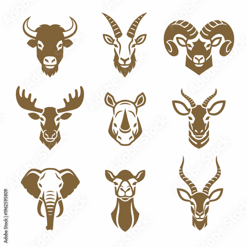 Various animal heads in brown silhouettes.