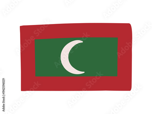 かわいいモルディブの国旗アイコン　手描きタッチの旗イラスト