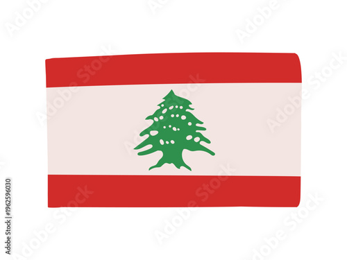 かわいいレバノンの国旗アイコン　手描きタッチの旗イラスト