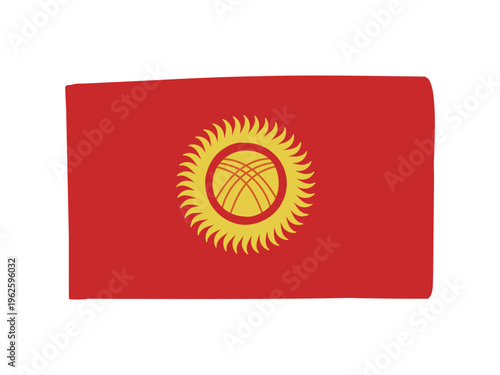 かわいいキルギスの国旗アイコン　手描きタッチの旗イラスト