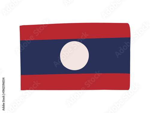 かわいいラオスの国旗アイコン　手描きタッチの旗イラスト