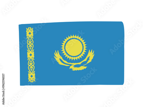かわいいカザフスタンの国旗アイコン　手描きタッチの旗イラスト