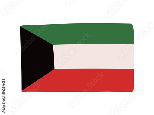 かわいいクウェートの国旗アイコン　手描きタッチの旗イラスト