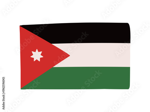 かわいいヨルダンの国旗アイコン　手描きタッチの旗イラスト
