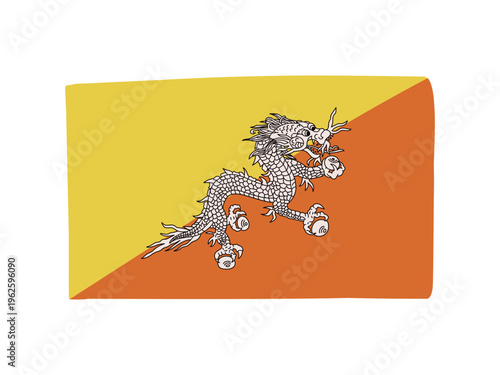 かわいいブータンの国旗アイコン　手描きタッチの旗イラスト