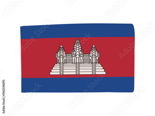 かわいいカンボジアの国旗アイコン　手描きタッチの旗イラスト