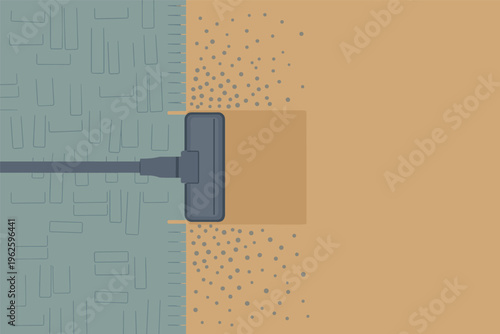 Vacuum Cleaner Cleaning Dusty Floor Illustration with copy space, home cleaning concept