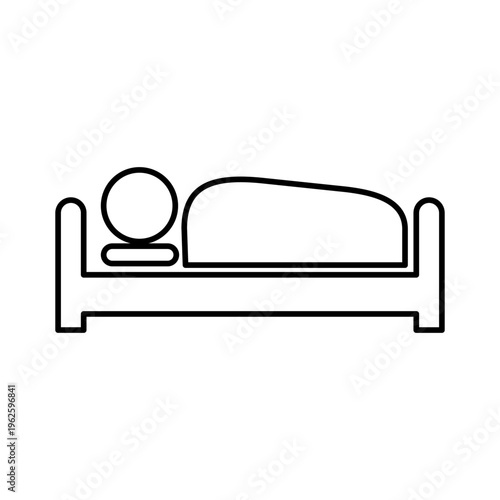 ベットで寝ている人の線画アイコン