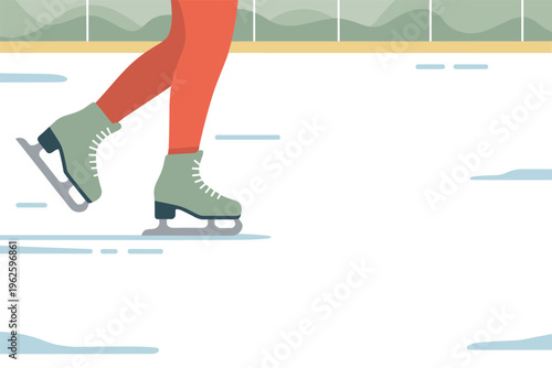 Flat Illustration of Person Ice Skating on an Ice Rink with copy space, winter sports concept