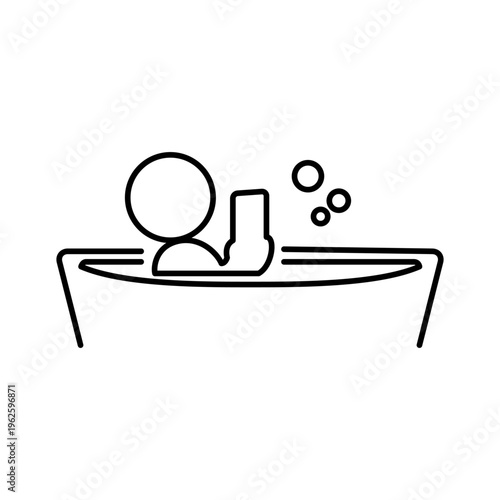 風呂に入ってスマホを見ている人の線画アイコン