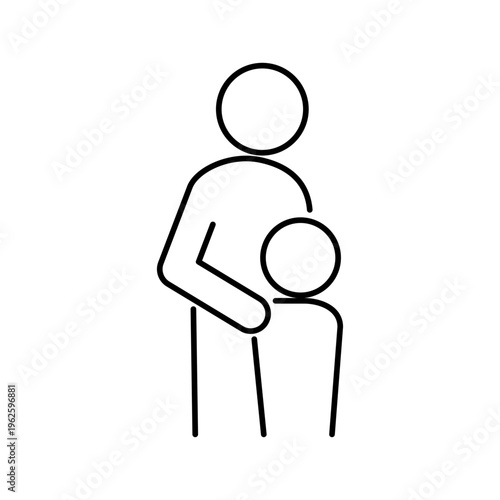 こどもの肩をささえる親の線画アイコン
