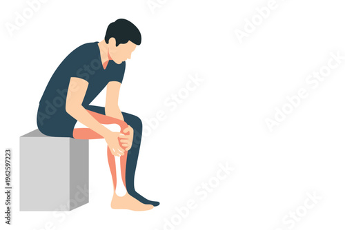 Man Experiencing Knee Pain and Joint Discomfort with copy space, health pain concept