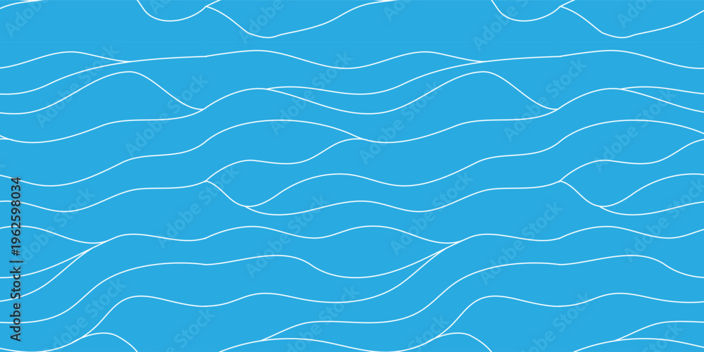 Fototapeta premium Seamless white line wave pattern. Blue Water waves. Wavy line vector flat