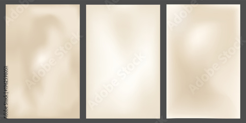 Set of soft neutral elegant texture in champagne colors.Pearl gradient background. Warm pastel ivory bg.  Vector minimal backdrop for designs, wedding invitations, cards, banners, flyers.
