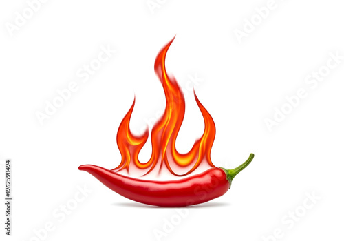 Red hot chili pepper with fire flames png on transparent background
