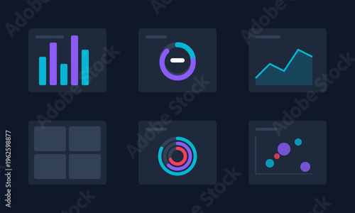 A digital dashboard display featuring various data visualizations including bar charts and graphs.