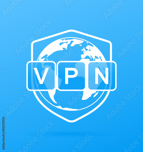 VPN service. Virtual Private Network. Secure network connection and privacy protection. Secure Internet surfing. Vector illustration