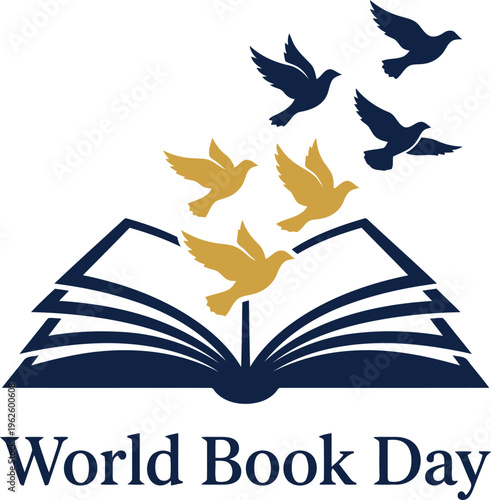 World book day celebration graphic with flying birds escaping from open book