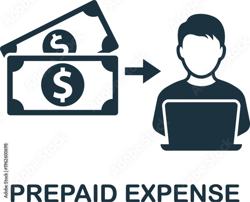 Prepaid expense concept with money and user laptop icon vector illustration