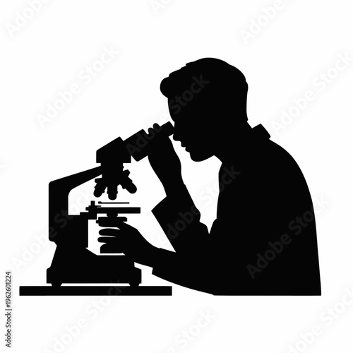 A silhouette of a person looking through a microscope, highlighting scientific exploration.