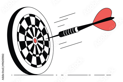Dart Hitting Bullseye on Target Board with copy space, success accuracy concept
