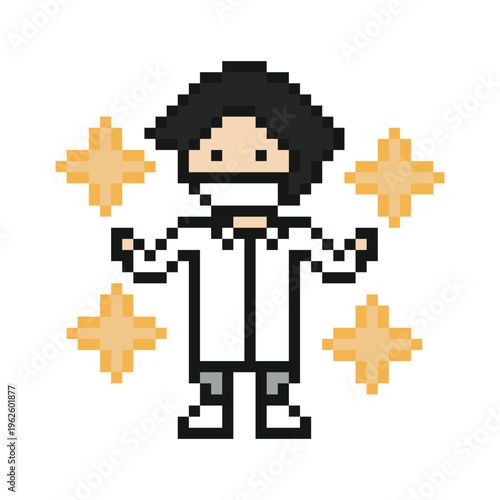 Cartoon doctor in uniform specialist 8 bit with scientist,hospital,lab,medical,pharmacist.