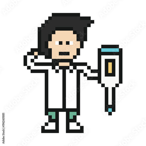 Cartoon doctor in uniform specialist 8 bit with scientist,hospital,lab,medical,pharmacist.