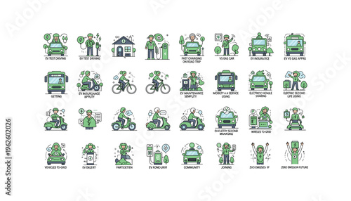 Electric vehicle charging and driving illustrations for eco-friendly transportation solutions