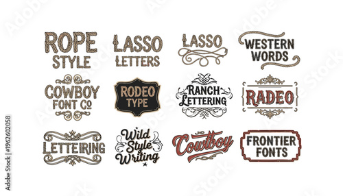 Western style lettering and typography designs for cowboy themes