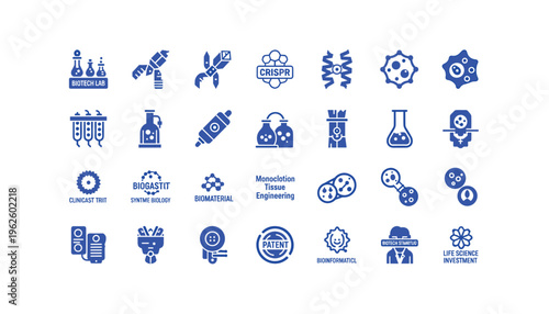 Blue biotechnology icons for business and science applications