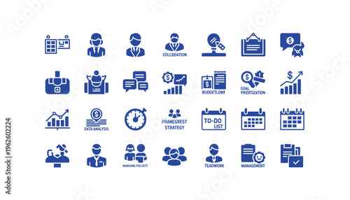 Business icons for collaboration, management, and productivity tools