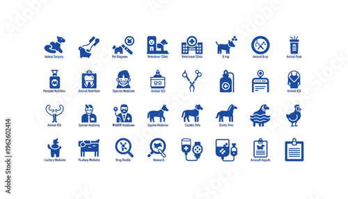 Veterinary medicine icons for animal healthcare and pet diagnosis