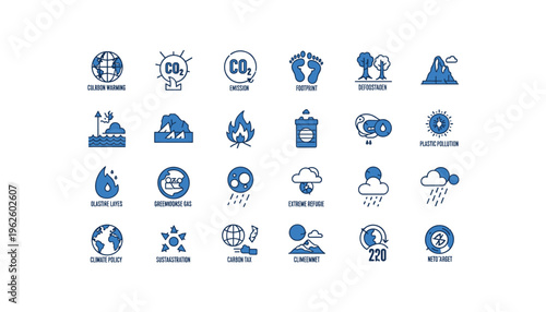 Climate change icons illustrating global warming and environmental issues