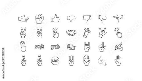Hand gestures icons set for communication and expression