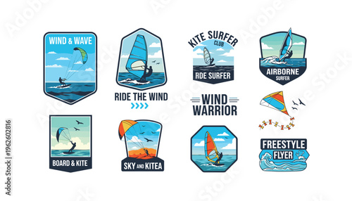 Vibrant windsurfing and kitesurfing stickers for adventure seekers and water sports enthusiasts