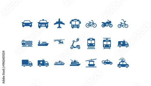 Variety of transportation icons for modern travel and logistics