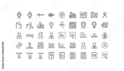 Podcast and broadcasting icons for digital media and online content creation