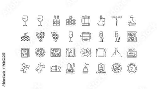 Wine and dine with elegant illustrations of grapes, wine glasses, and culinary delights