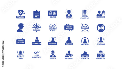 Business continuity icons for crisis management and resilience strategies
