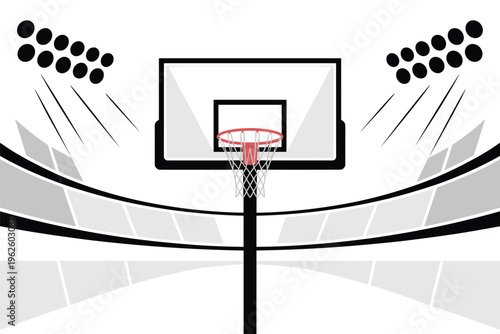 Basketball Hoop and Court in a Sports Stadium Illustration, basketball arena concept