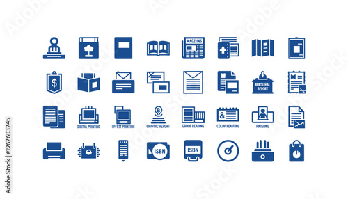 Collection of business and printing related icons for commercial use
