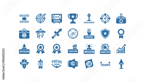 Business success icons for motivation and achievement
