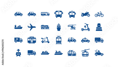 Various transportation icons for modern travel and logistics