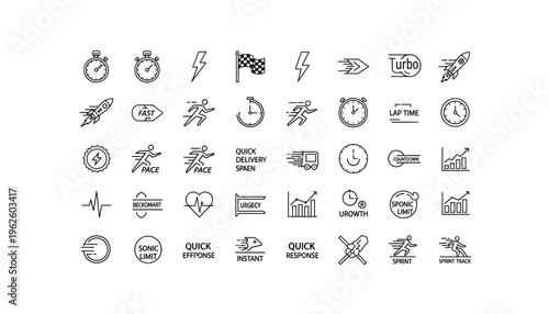 Speed and efficiency icons for business and productivity