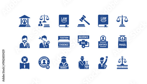Law and justice icons for legal professionals and business concepts