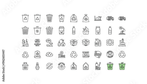 Eco friendly waste management and recycling icons for sustainable living