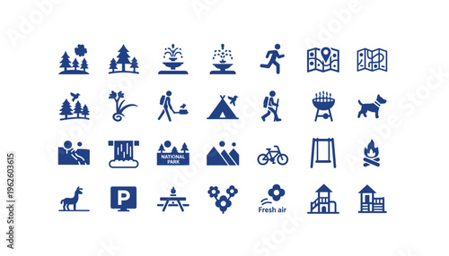 Outdoor recreation icons set in modern blue design