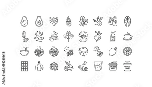 Healthy food icons set for wellness and nutrition designs