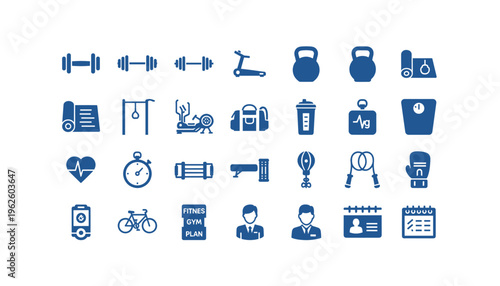 Fitness icons set for gym and workout plans