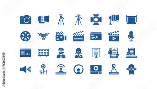 Collection of film production icons for creative projects and video making